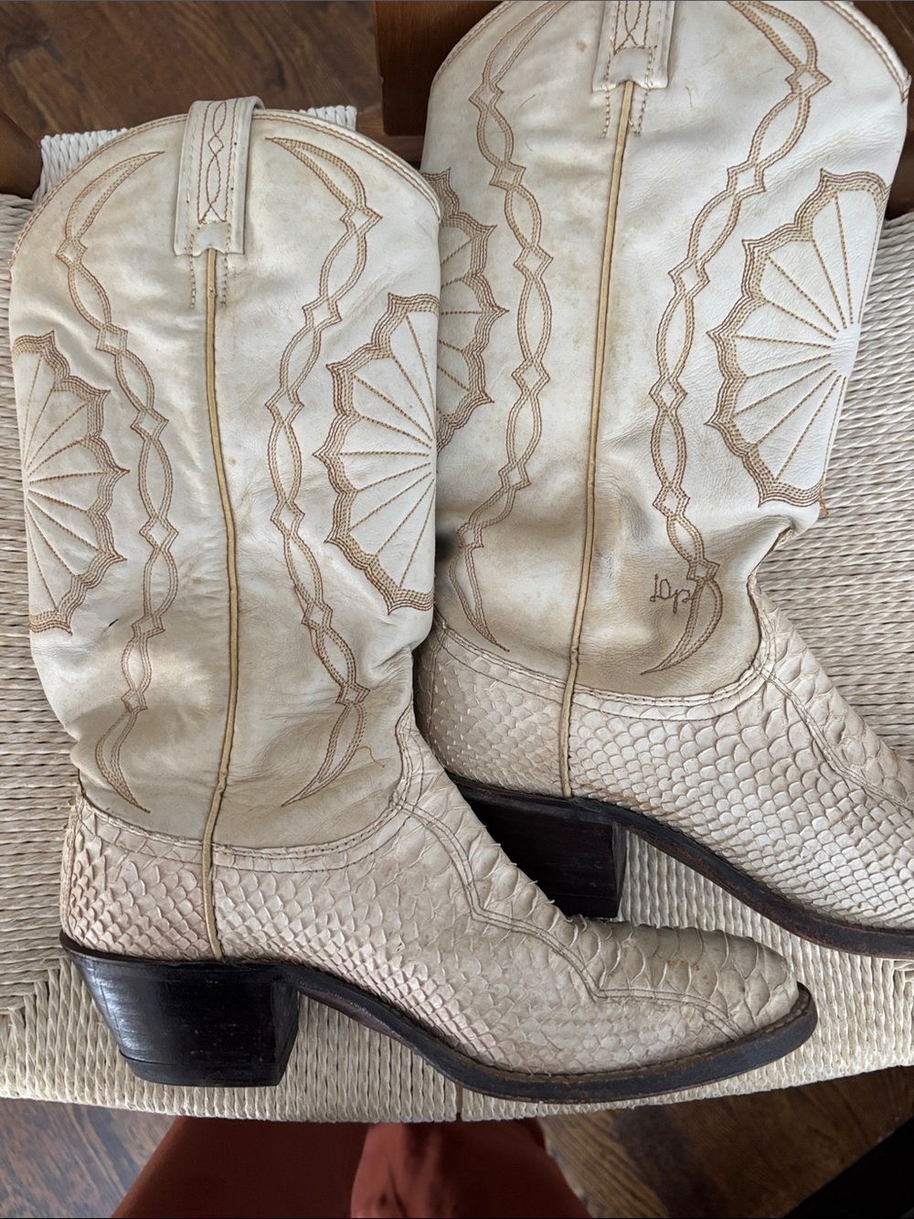 Dan Post Ivory Embossed Western Knee Boots - Picture 6 of 8